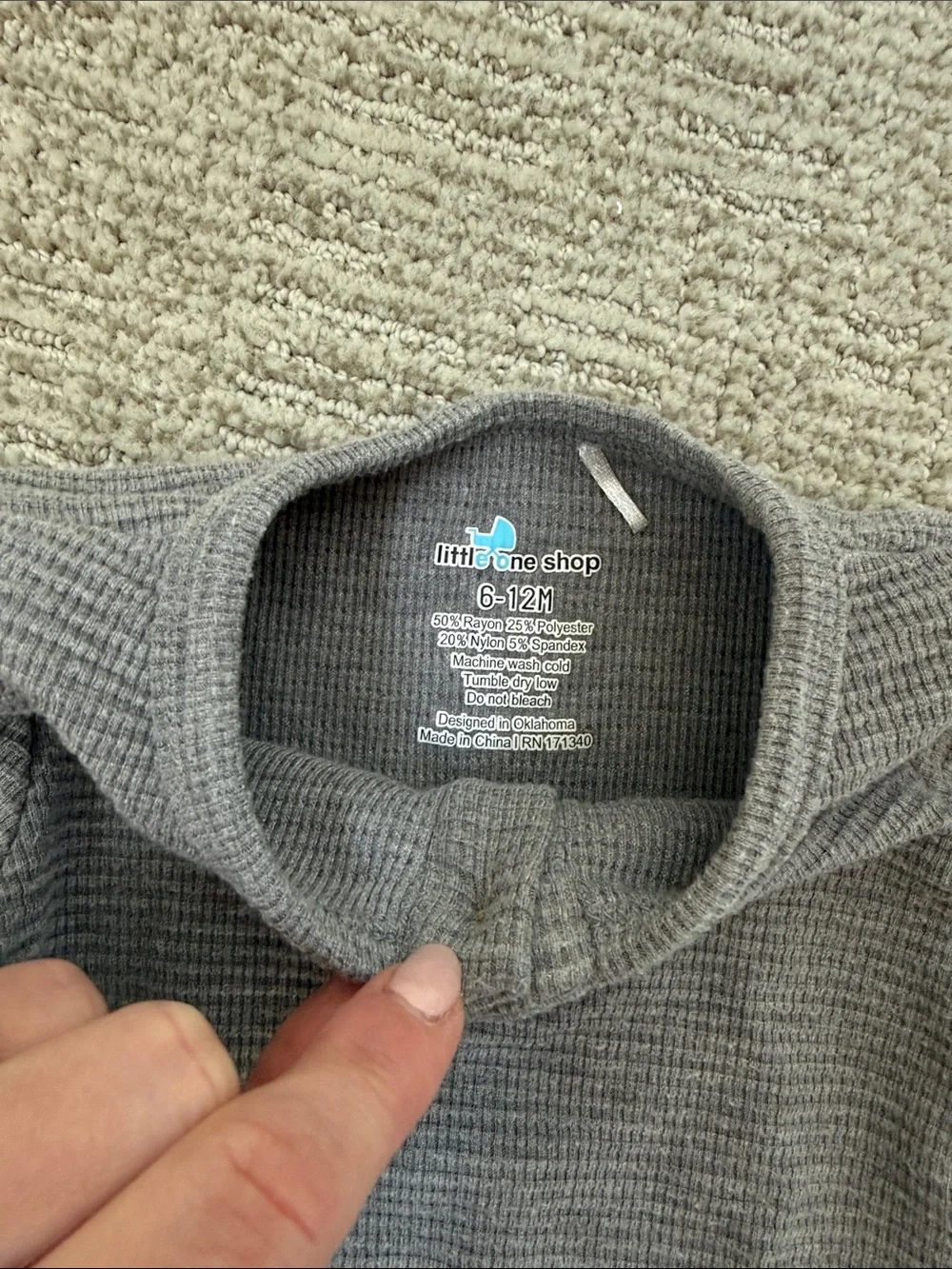 Little One Shop 6-12 M Ribbed Henley One-Piece and Pant Set - Gray & Mint